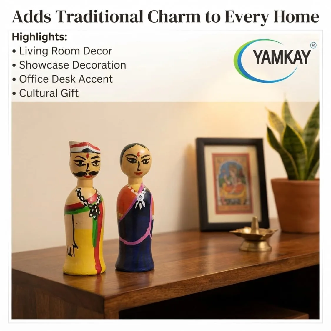 Handcrafted Channapatna Wooden Miniature Coorgi Couple Dolls | Traditional Indian Home Decor | Set of 1 | 6 CM | Unique Handcrafted Decorative Figurines | Perfect for Gifting or Home Decor