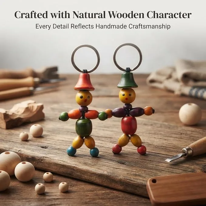 Handcrafted Wooden Joker Keychain for Men & Women, Traditional Handmade Wooden Key Ring, Cute Joker Character Key Holder, Lightweight Pocket & Bag Accessory, Unique Gift for Kids & Adults