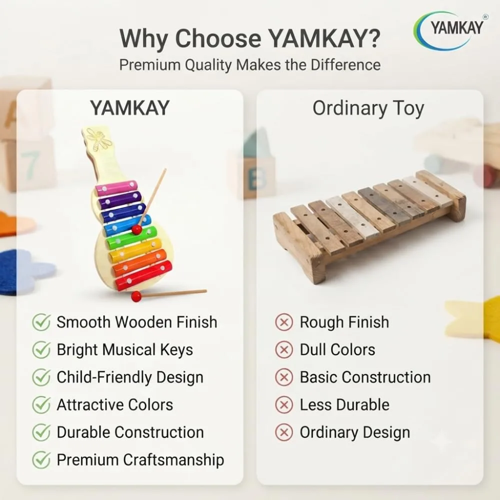 Wooden Guitar Xylophone Musical Toy for with 8 Note Sound Instrument with Metal Keys & Wooden Stick Pack of -1 Big Size