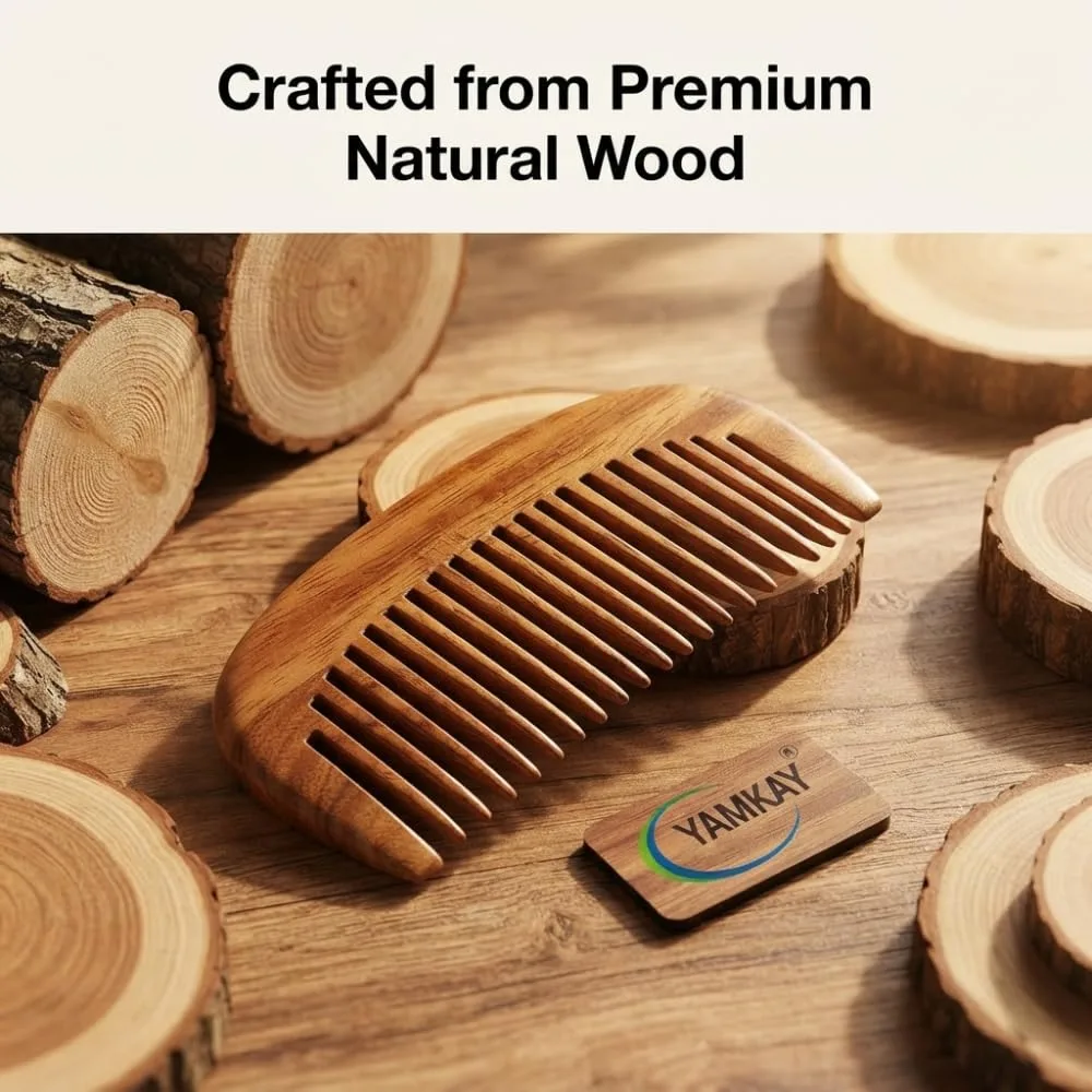 Neem Wood Comb for Men & Women | Handmade Natural Wooden Hair Comb with Smooth Wide Teeth, Lightweight Hair Care Comb for Daily Grooming, Scalp Massage & Detangling | Eco-Friendly Comb