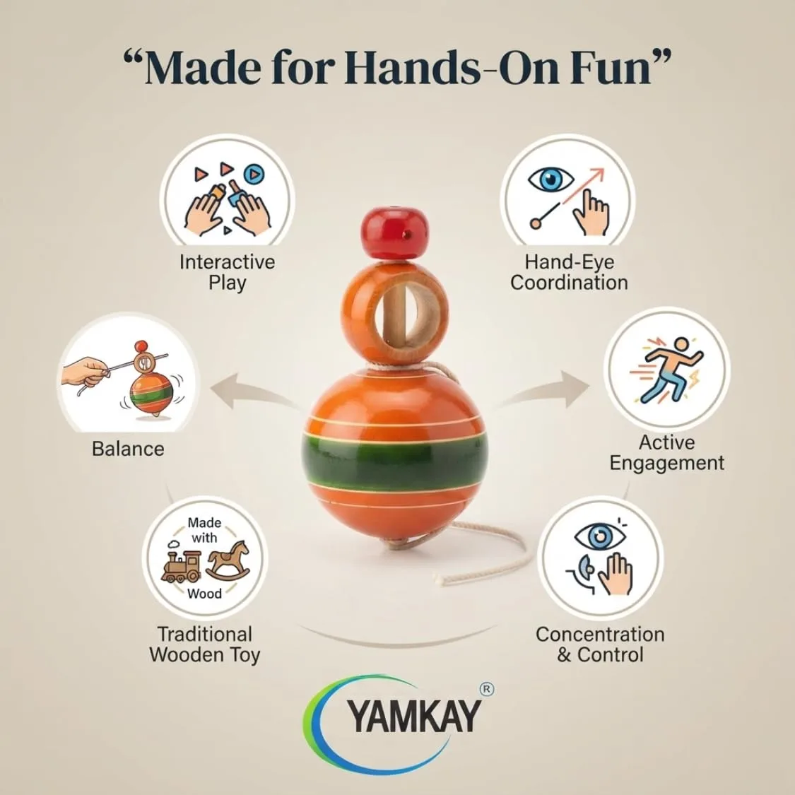 Round Thread Pulling Spinning Top Toy for Kids, Traditional Handmade Spinning Toy with Pull String, Fun Rotating Activity Toy for Boys and Girls, Educational Skill Development Toy for Indoor Play(color may vary)