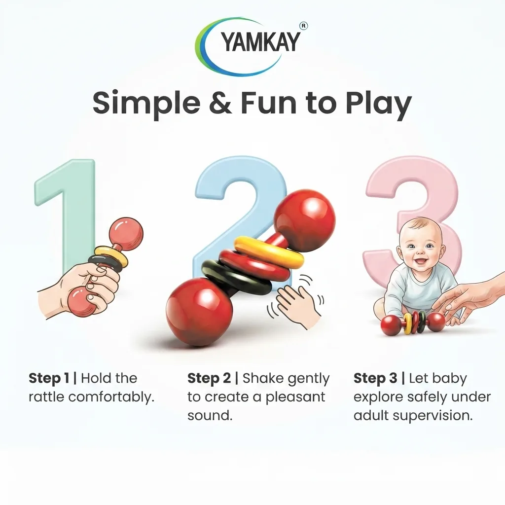 Wooden Dumbbells Rattle Toy for Newborn Babies | Pack of 2 Multicolor Sound-Making Rattle | Organic Traditional Baby Toy for Infants | Safe, Non-Toxic, Fun Discover Sounds Game | Made in India Pack of 1