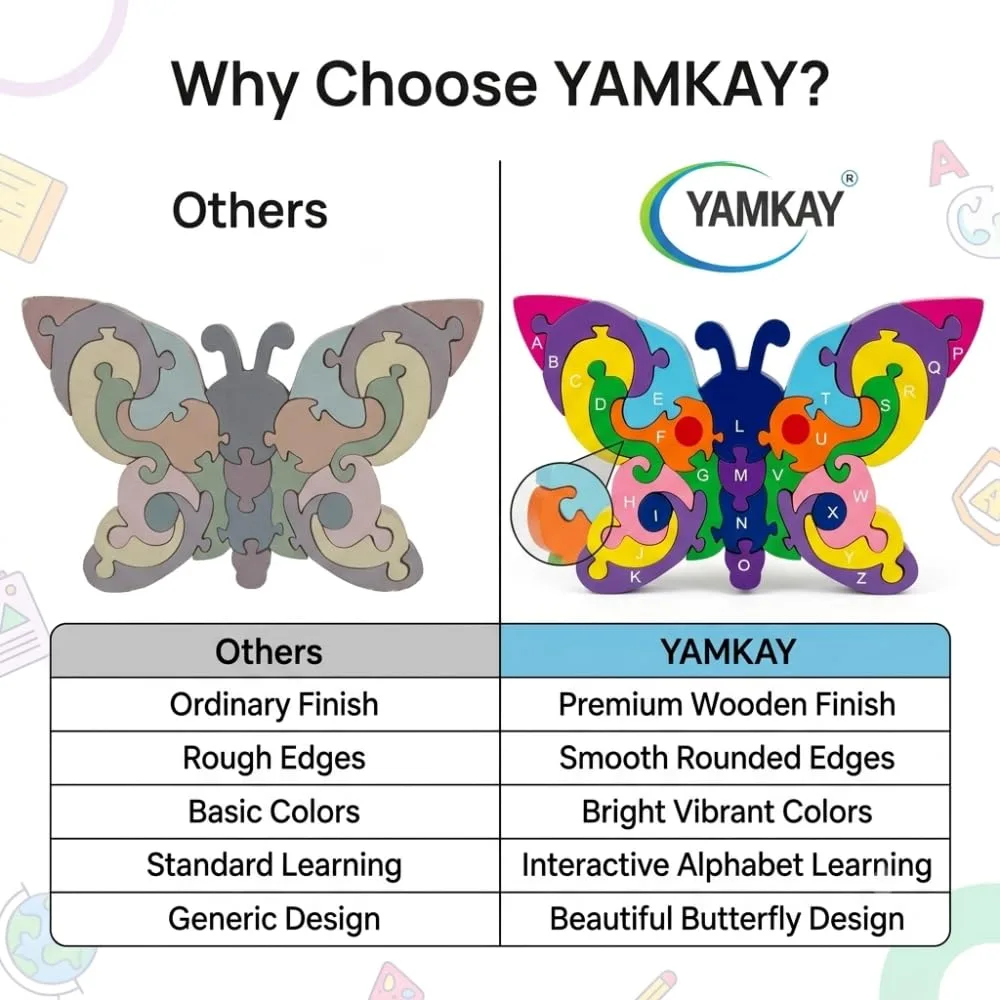 Butterfly Puzzle for Kids, Colorful Wooden Butterfly Jigsaw Puzzle Toy for Children, Educational Learning Puzzle Game for Boys and Girls, Fun Brain Teaser Activity, Creative Montessori Toy