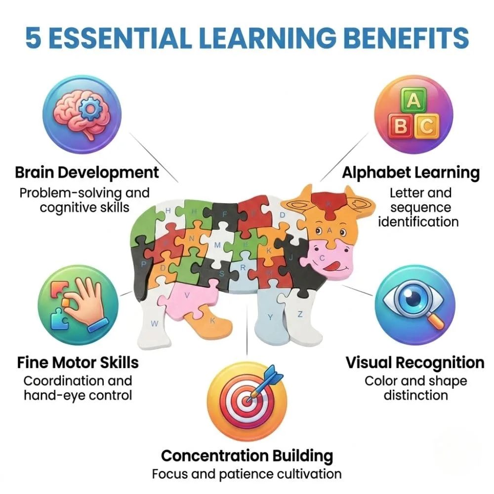 Cow Puzzle for Kids, Fun Animal-Themed Educational Puzzle Toy for Children, Interactive Brain Game for Learning, Matching, Problem Solving, Hand-Eye Coordination & Creative Play