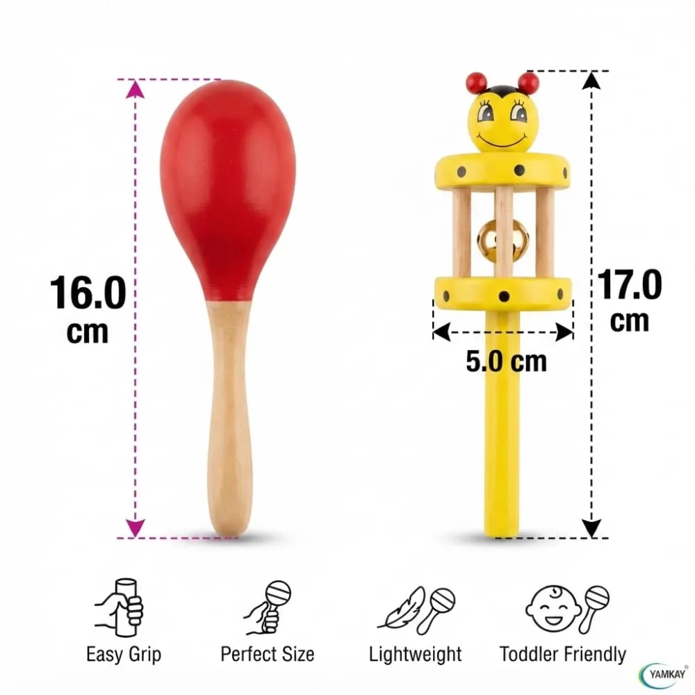 Eco-Friendly Wooden Rattle Cage & Shaker Toy for Babies | Non-Toxic, Safe, and Natural Wooden Baby Rattle | Stimulates Sensory Development | Perfect for Newborns, Infants, and Toddlers | Color May Vary