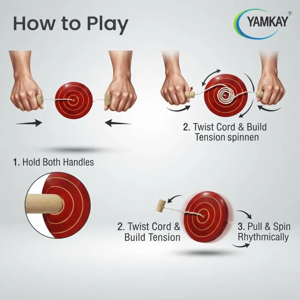 Button Spinner Wooden Toy | Traditional Spinning Toy for Kids | Eco-Friendly & Safe | Fun and Engaging Activity | Improves Coordination | Ideal for Gifting | Multi-Color Pack of 1