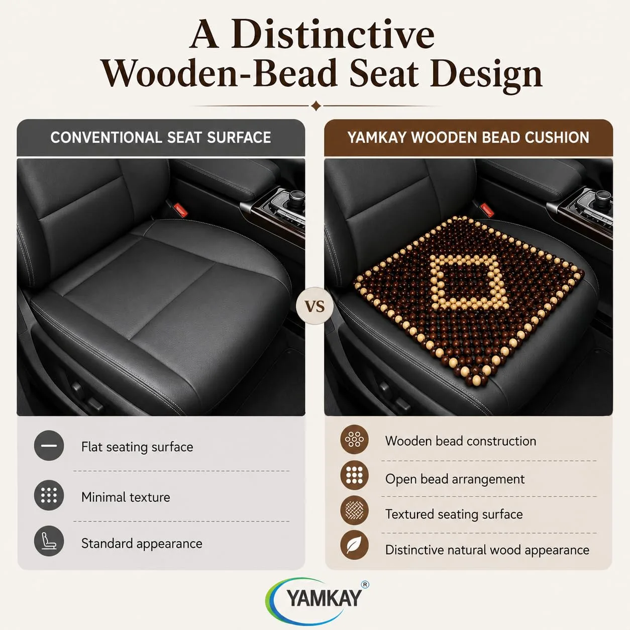 Wooden Bead Car Seat Cushion | Breathable Back & Seat Massager Pad | Universal Fit for Cars, Office Chairs & SUVs | Cooling Comfort, Reduces Sweat | Easy Installation