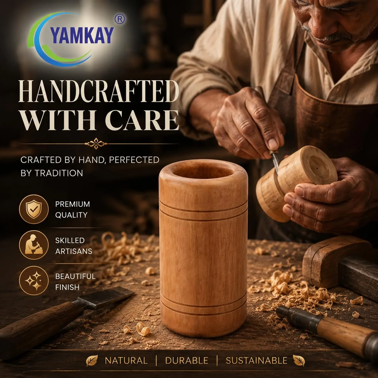 Handmade Wooden Jamun Glass, Traditional Indian Wooden Drinking Cup, Natural Wooden Tumbler for Water, Juice & Beverages, Eco-Friendly Reusable Kitchen Drinkware, Rustic Home Décor