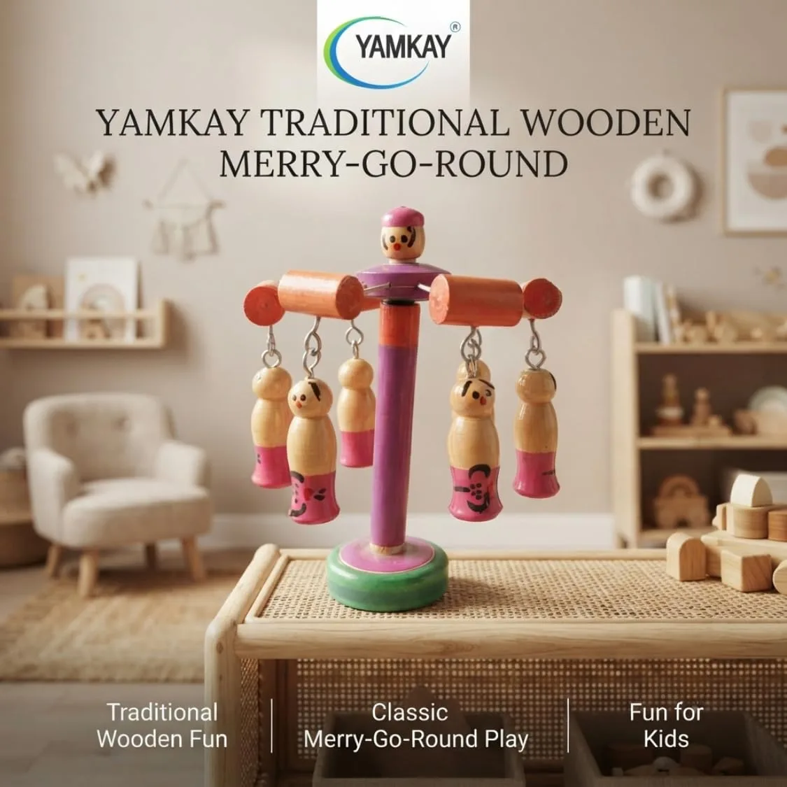 Wooden Traditional Merry Go Round Toy for Kids Balancing Wooden Balancing Toy Carousel Toy for Kids Merry Go Round Toy for Babies Pack of 1