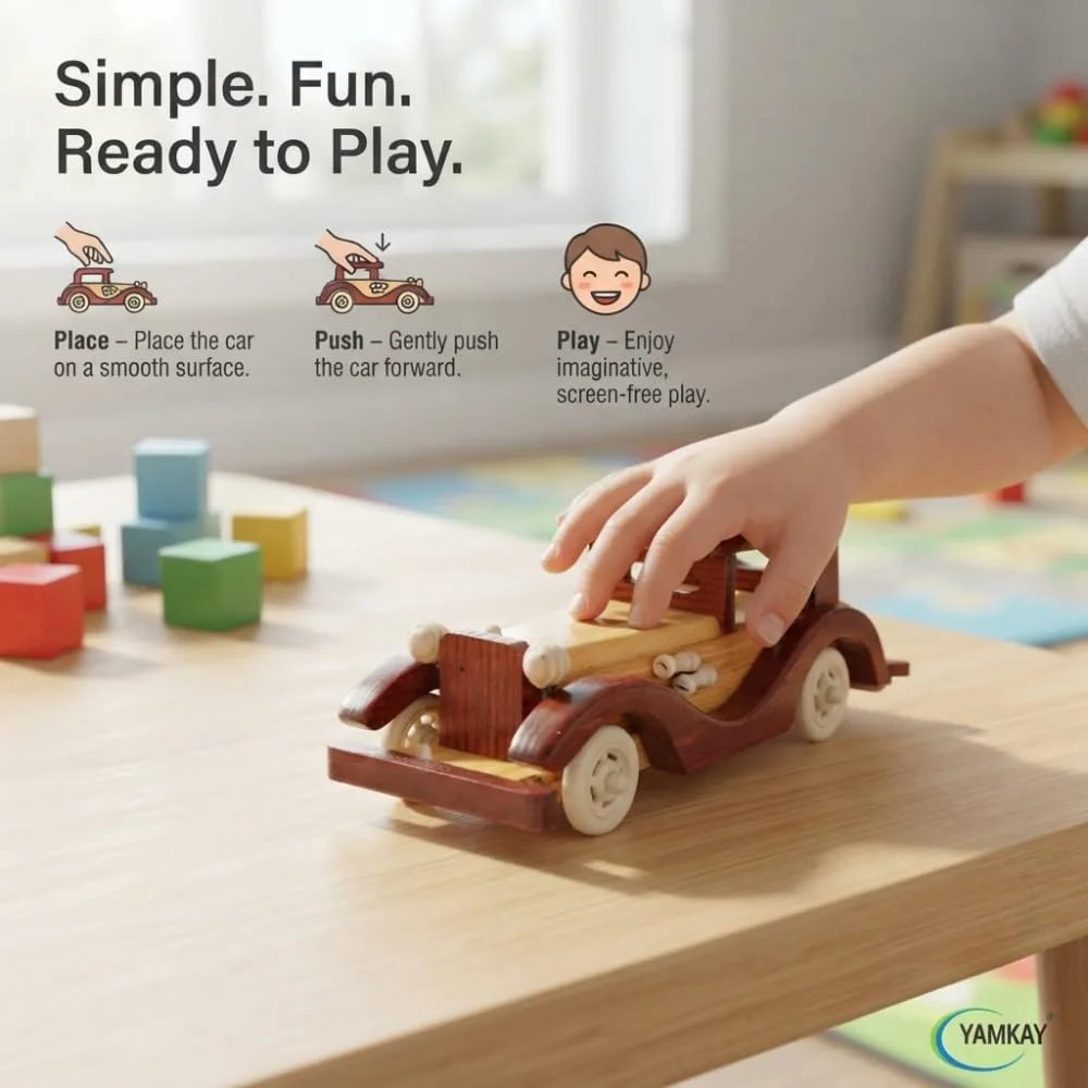 Wooden Vintage Classic Vehicle Car – Small Retro Model for Home Decoration & Kids Playing Toy – Handcrafted Wooden Vintage Car, Ideal for Display, Collectibles & Gifts – Pack of 1