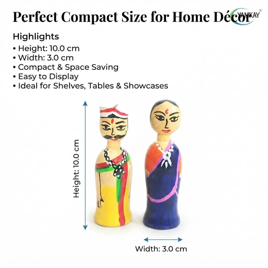 Handcrafted Channapatna Wooden Miniature Coorgi Couple Dolls | Traditional Indian Home Decor | Set of 1 | 6 CM | Unique Handcrafted Decorative Figurines | Perfect for Gifting or Home Decor