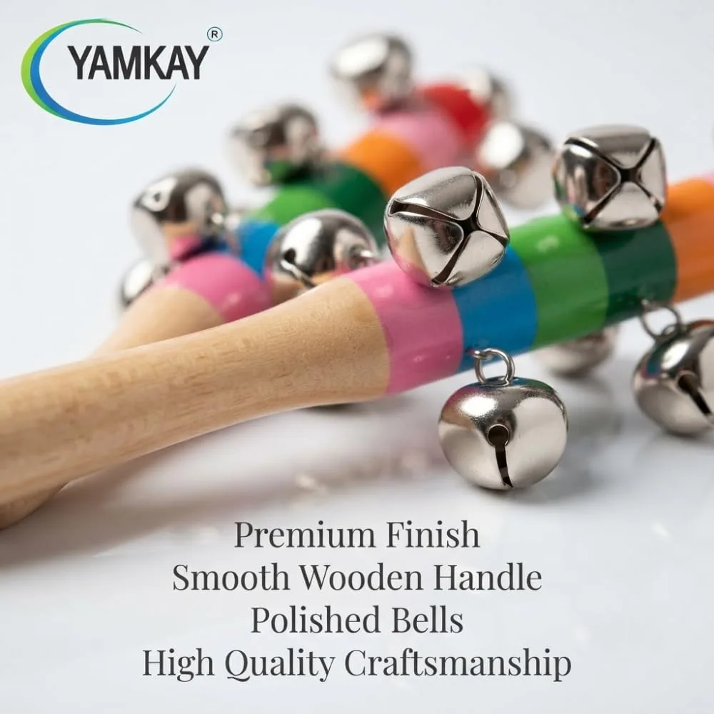 Wooden Rainbow Handle Jingle Bell Rattle Toy for Babies and Toddlers, Colorful Wooden Musical Rattle with Easy-Grip Handle, Gentle Jingle Sound, Handcrafted Sensory Activity Toy for Kids