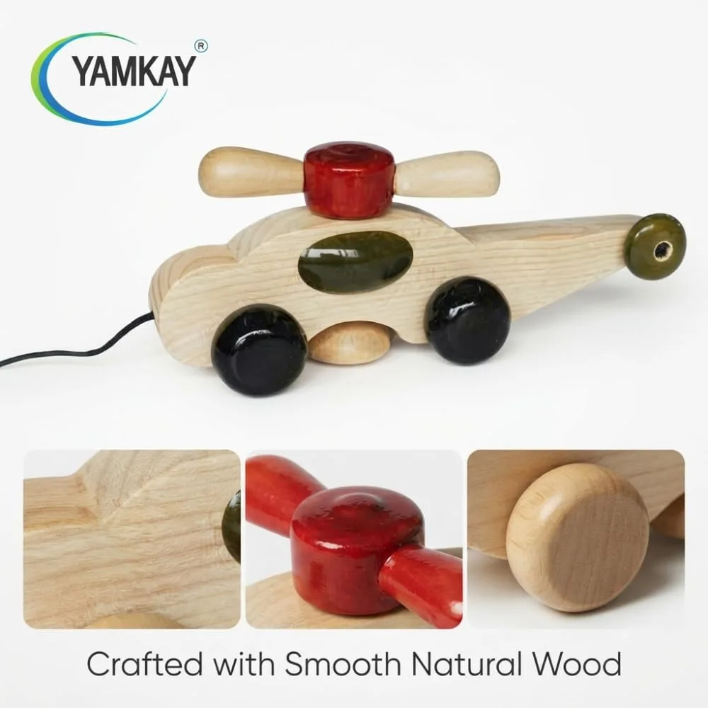 Wooden Beautiful Pull Along Helicopter Toy for Baby Boy & Girl Toddlers Child Safe Toy Pack Of 1 | 12 Months & Above Kids, Toddlers, Infant & Preschool Toys | Develop Fine Motor Skills For Kids