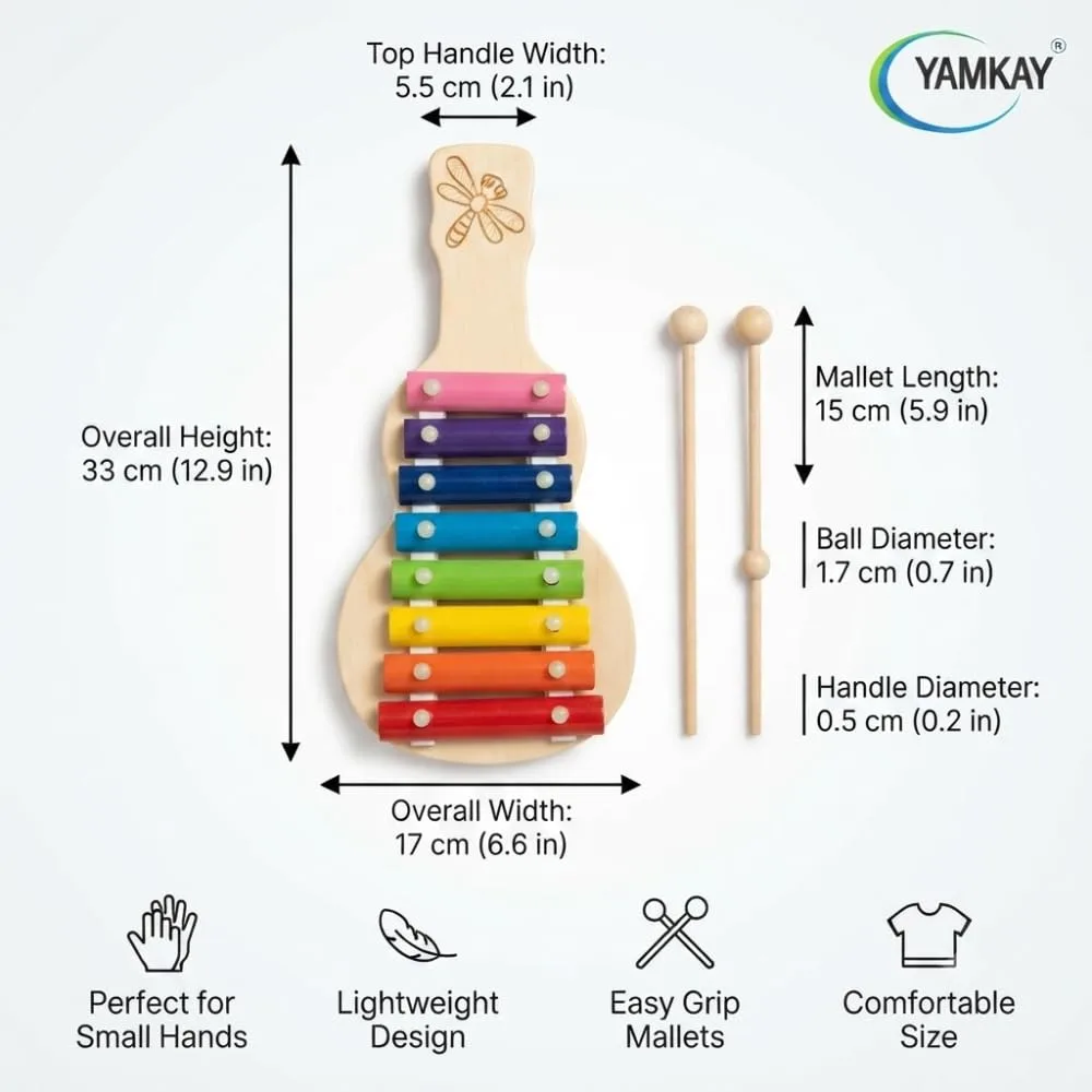 Wooden Guitar Xylophone Musical Toy for with 8 Note Sound Instrument with Metal Keys & Wooden Stick Pack of -1 Big Size