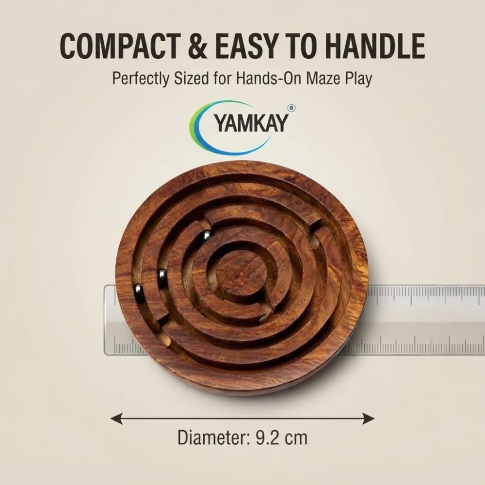 Handmade Round Labyrinth Maze Wooden Skill Toy for Kids, Classic Balance and Coordination Puzzle Game, Screen-Free Activity Toy for Children, Brain Teaser Maze Game for Home, Travel & Family Fun