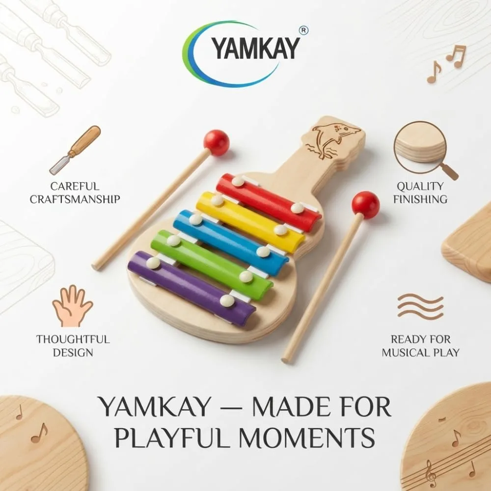 Wooden Xylophone Guitar Toy for Kids, 5 Notes Musical Instrument with Colorful Keys and Guitar Design, Educational Learning Toy for Boys and Girls, Creative Music & Rhythm Play Gift