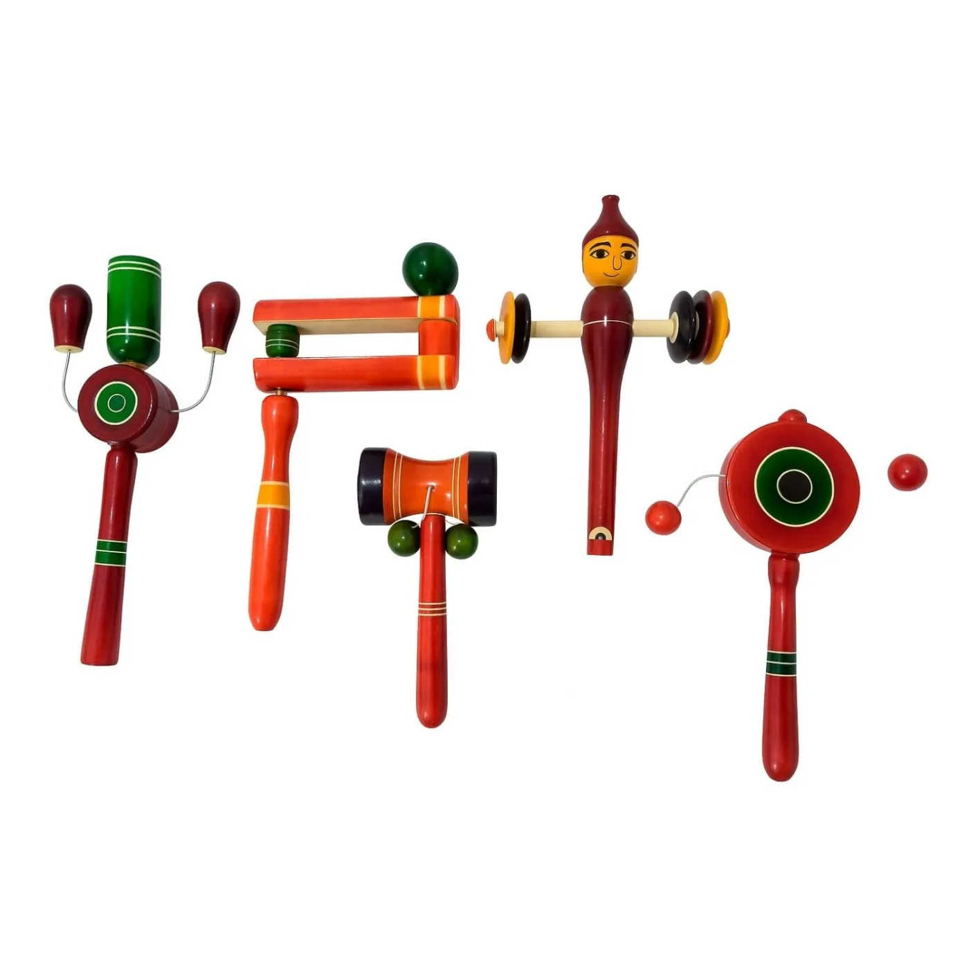 Wooden Classic Rattle Set - Pack of 5 Multicolored Baby Rattles | Safe, Non-Toxic, Eco-Friendly Wooden Toys for Infants | Ideal for Early Development, Sensory Play & Hand-Eye Coordination