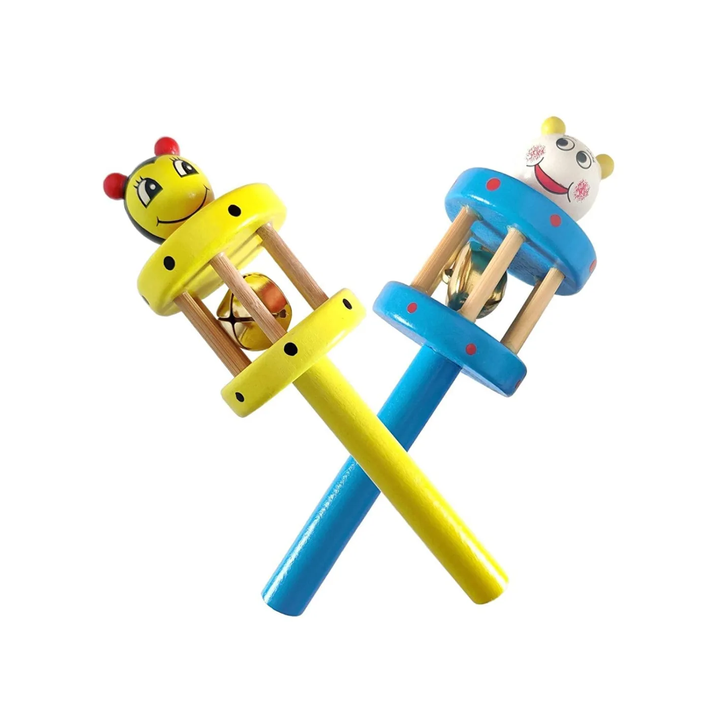 Wooden Cage Rattle Toy for Babies and Toddlers, Traditional Wooden Baby Rattle Shaker with Colorful Beads, Easy-Grip Design, Sensory Play Toy for Early Learning, Hand-Eye Coordination & Fine Motor Skills(set of 2)Color may vary