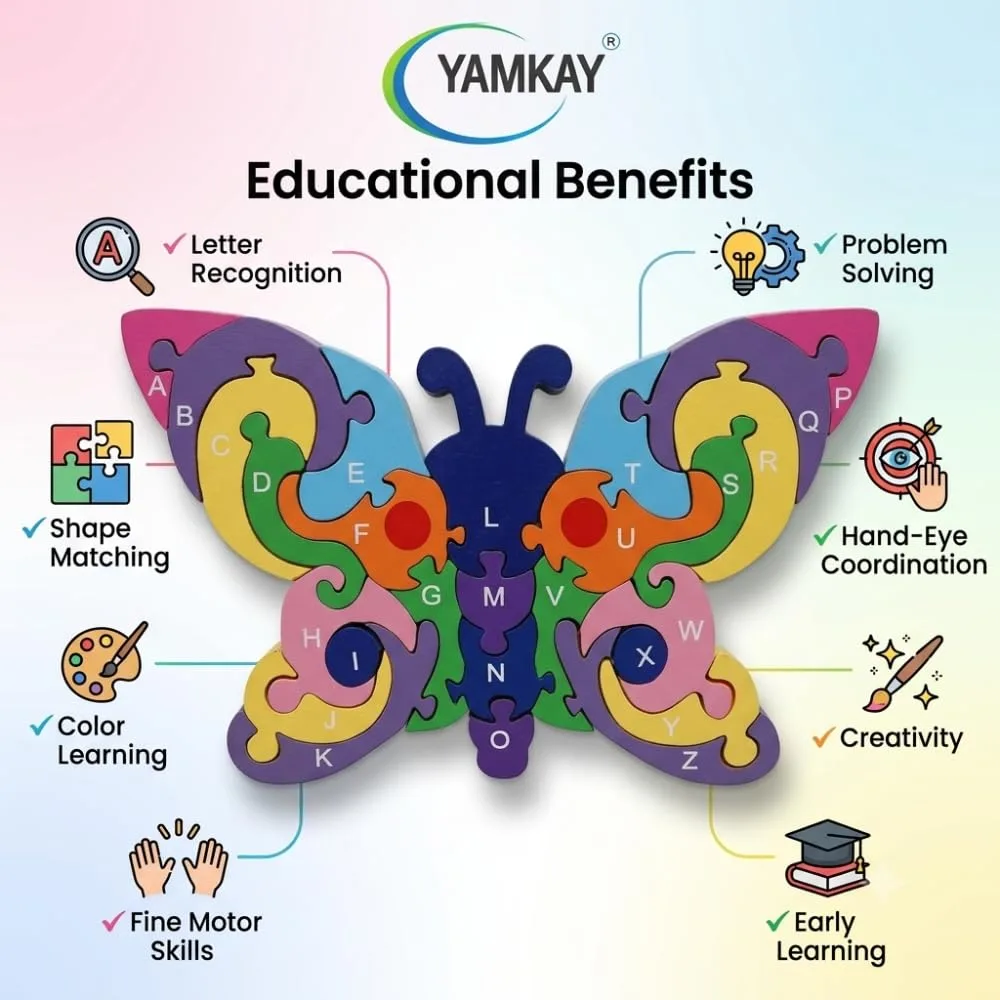 Butterfly Puzzle for Kids, Colorful Wooden Butterfly Jigsaw Puzzle Toy for Children, Educational Learning Puzzle Game for Boys and Girls, Fun Brain Teaser Activity, Creative Montessori Toy