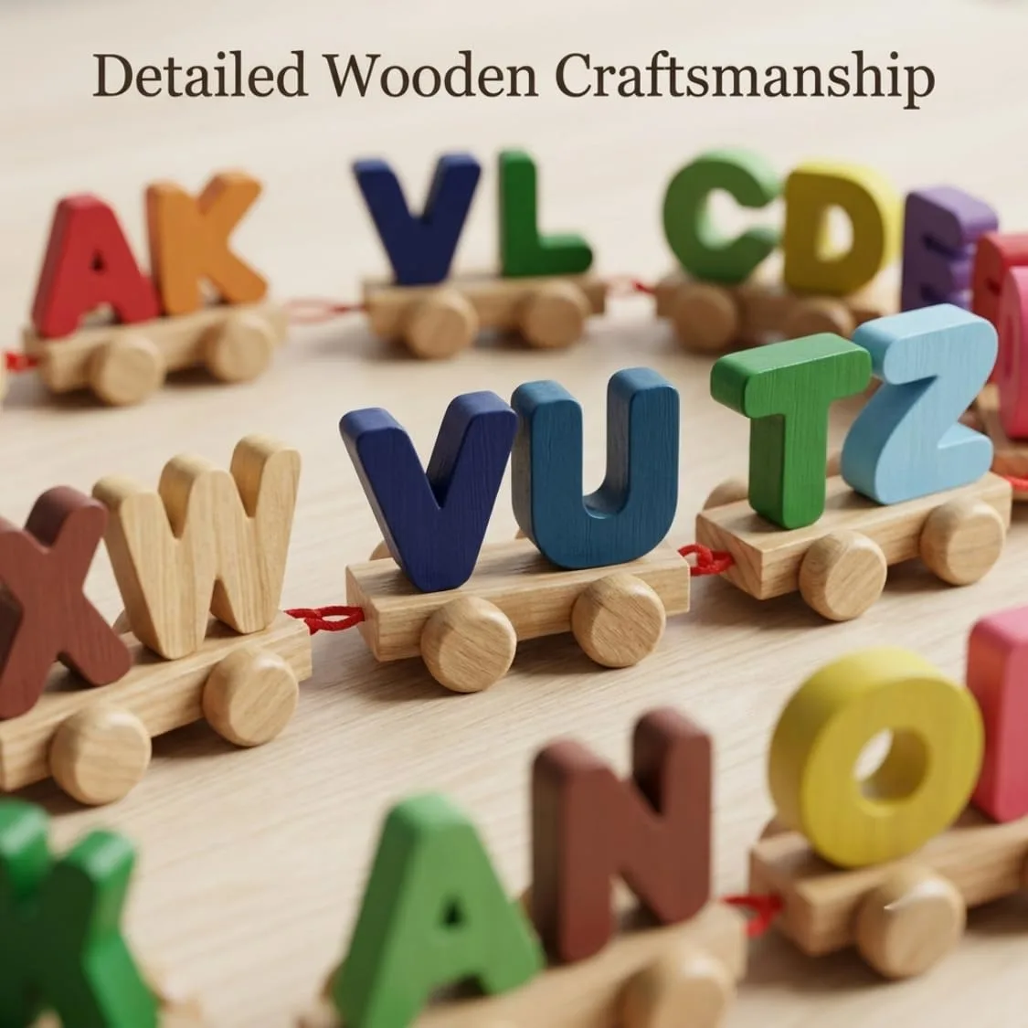 Wooden Alphabet Letters Train A-Z English Vocabulary Building Train Set Early Educational Toys Kids 2+ Years for Boys & Girls AZPack of Multi Color
