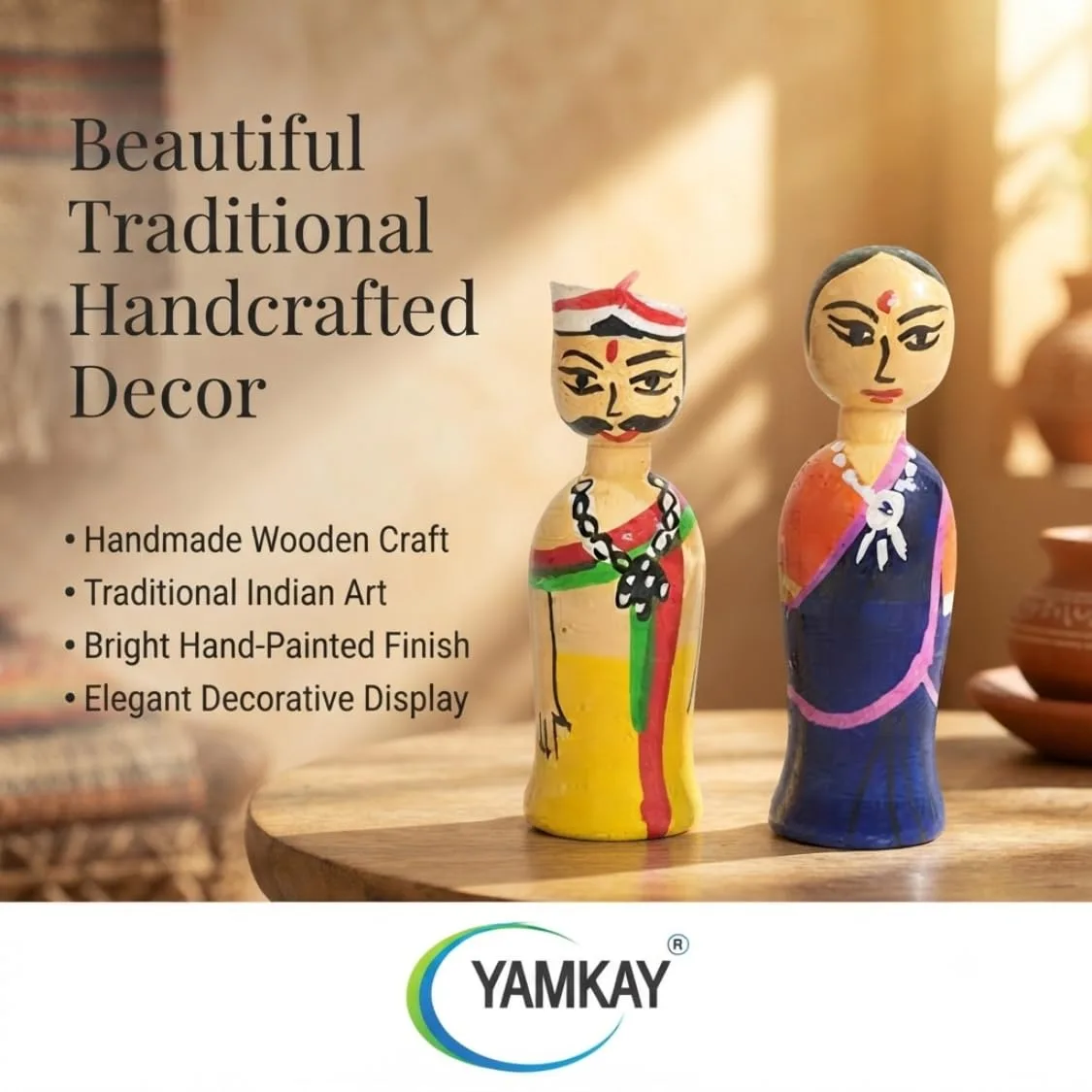 Handcrafted Channapatna Wooden Miniature Coorgi Couple Dolls | Traditional Indian Home Decor | Set of 1 | 6 CM | Unique Handcrafted Decorative Figurines | Perfect for Gifting or Home Decor