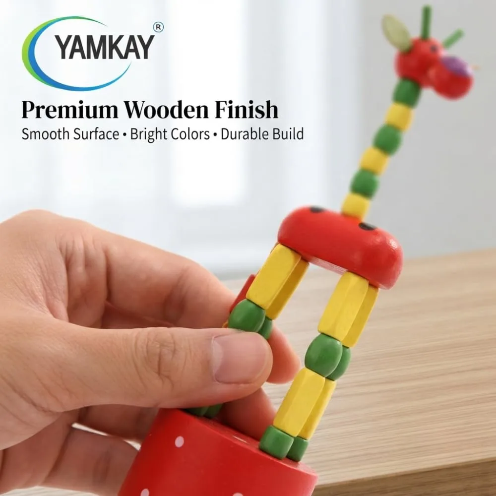 Wooden Handmade Baby Animals Giraffe Rocking Toy for Kids Multicolour Giraffe Push Up Puppets Animal Wooden Toys for Children Boys Girls - Set of 1