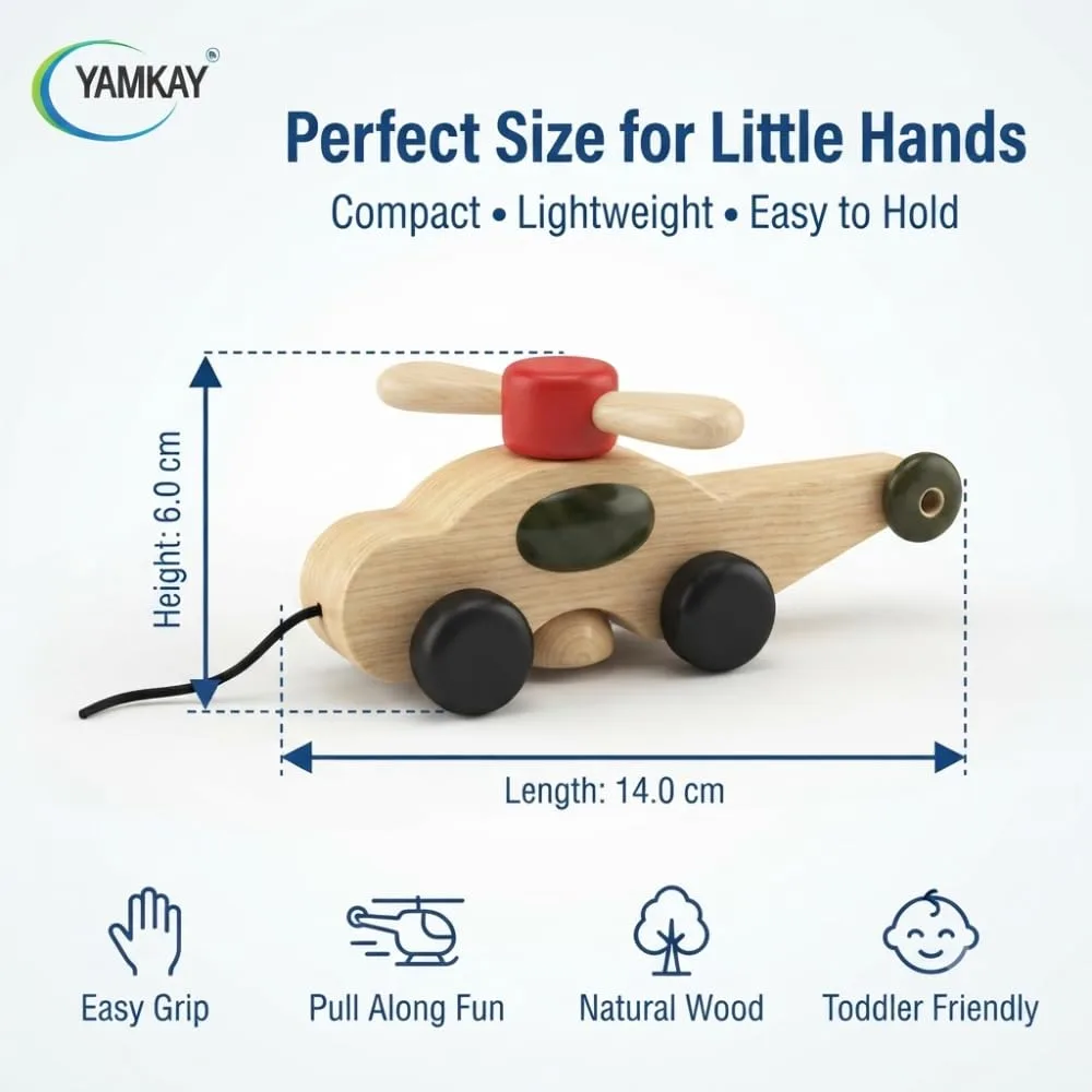 Wooden Beautiful Pull Along Helicopter Toy for Baby Boy & Girl Toddlers Child Safe Toy Pack Of 1 | 12 Months & Above Kids, Toddlers, Infant & Preschool Toys | Develop Fine Motor Skills For Kids