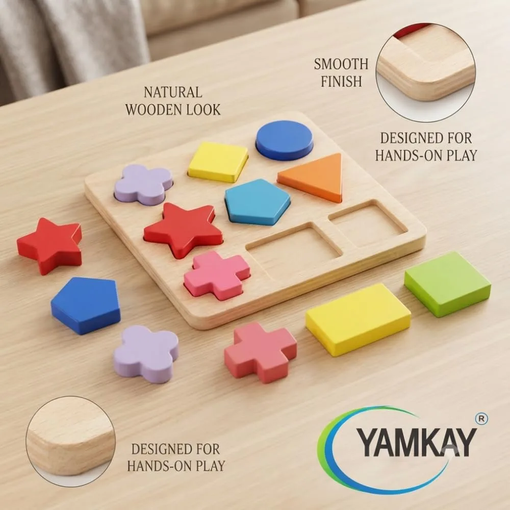Shape Matching Toy Wooden Preschool Educational Puzzle for Kids Learn Color and Recognition Board Toys Perfect for Developing Creativity Multi Color Pack of 1