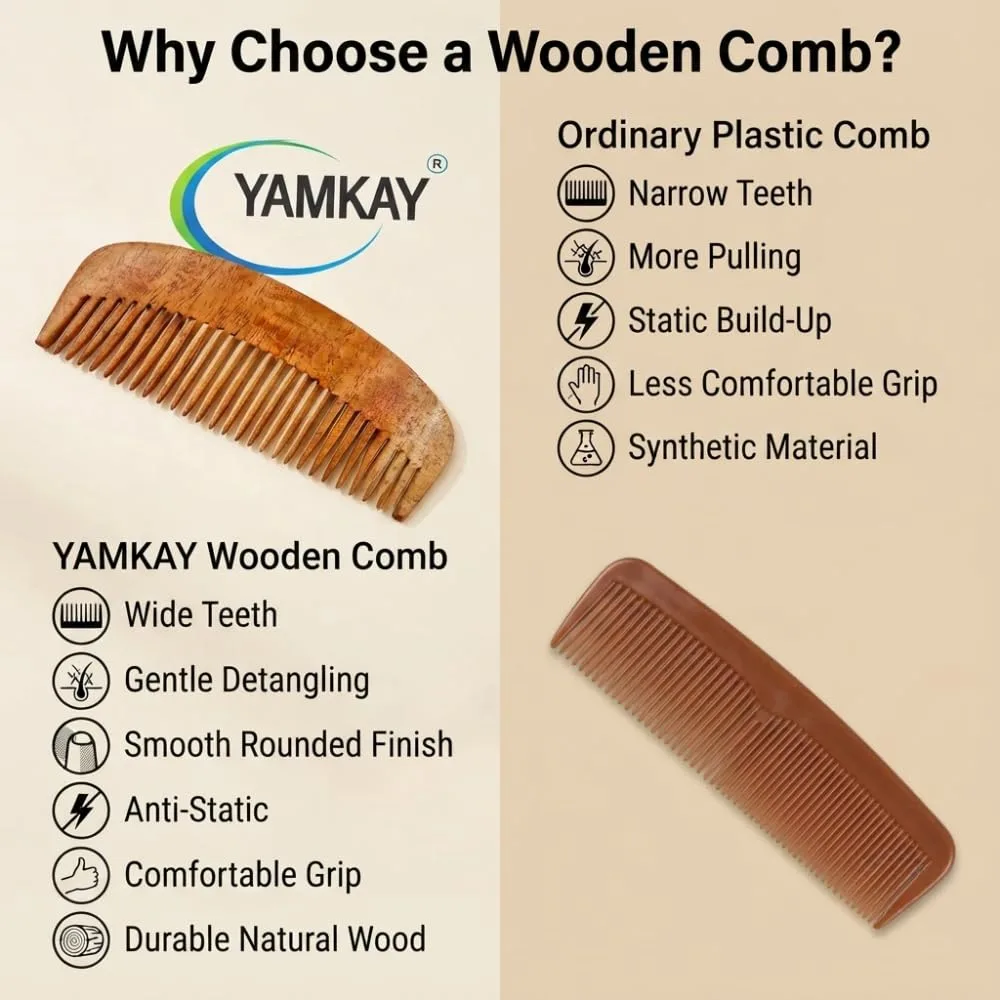 Neem Wood Comb for Men & Women | Handmade Natural Wooden Hair Comb with Smooth Wide Teeth, Lightweight Hair Care Comb for Daily Grooming, Scalp Massage & Detangling | Eco-Friendly Comb