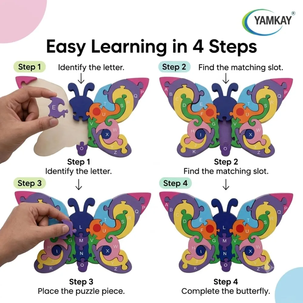 Butterfly Puzzle for Kids, Colorful Wooden Butterfly Jigsaw Puzzle Toy for Children, Educational Learning Puzzle Game for Boys and Girls, Fun Brain Teaser Activity, Creative Montessori Toy