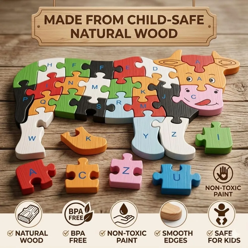 Cow Puzzle for Kids, Fun Animal-Themed Educational Puzzle Toy for Children, Interactive Brain Game for Learning, Matching, Problem Solving, Hand-Eye Coordination & Creative Play