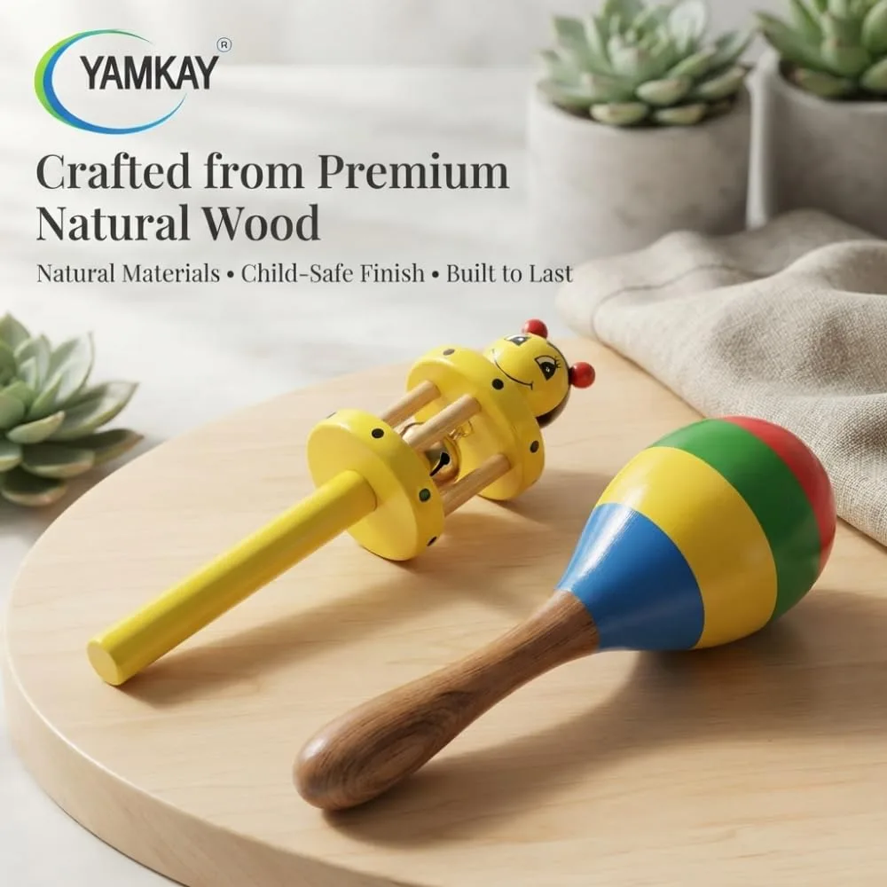 Eco-Friendly Wooden Rattle Cage & Shaker Toy for Babies | Non-Toxic, Safe, and Natural Wooden Baby Rattle | Stimulates Sensory Development | Perfect for Newborns, Infants, and Toddlers | Color May Vary