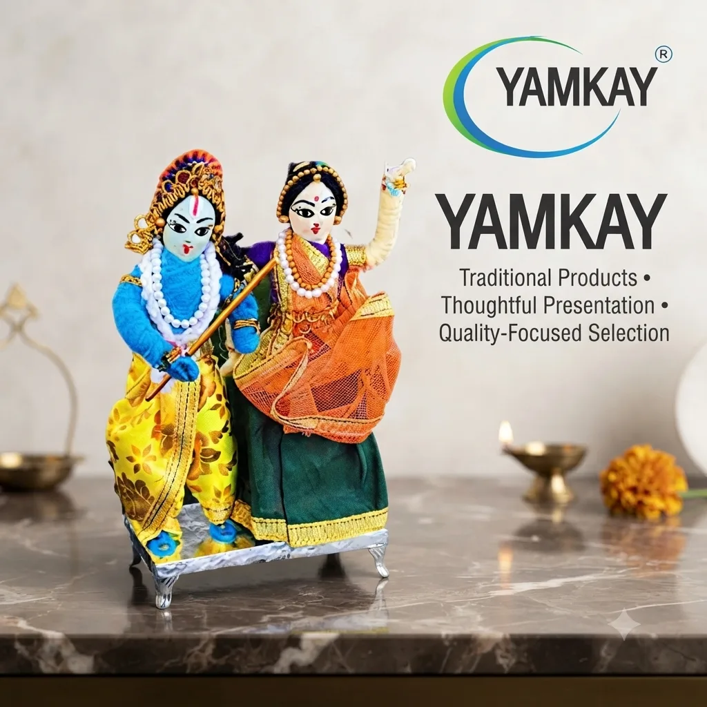 Handmade Radha Krishna Doll | Traditional Indian Divine Couple Figurine | Handcrafted Decorative Idol for Home, Pooja Room, Living Room, Office & Festive Decor | Ethnic Gift