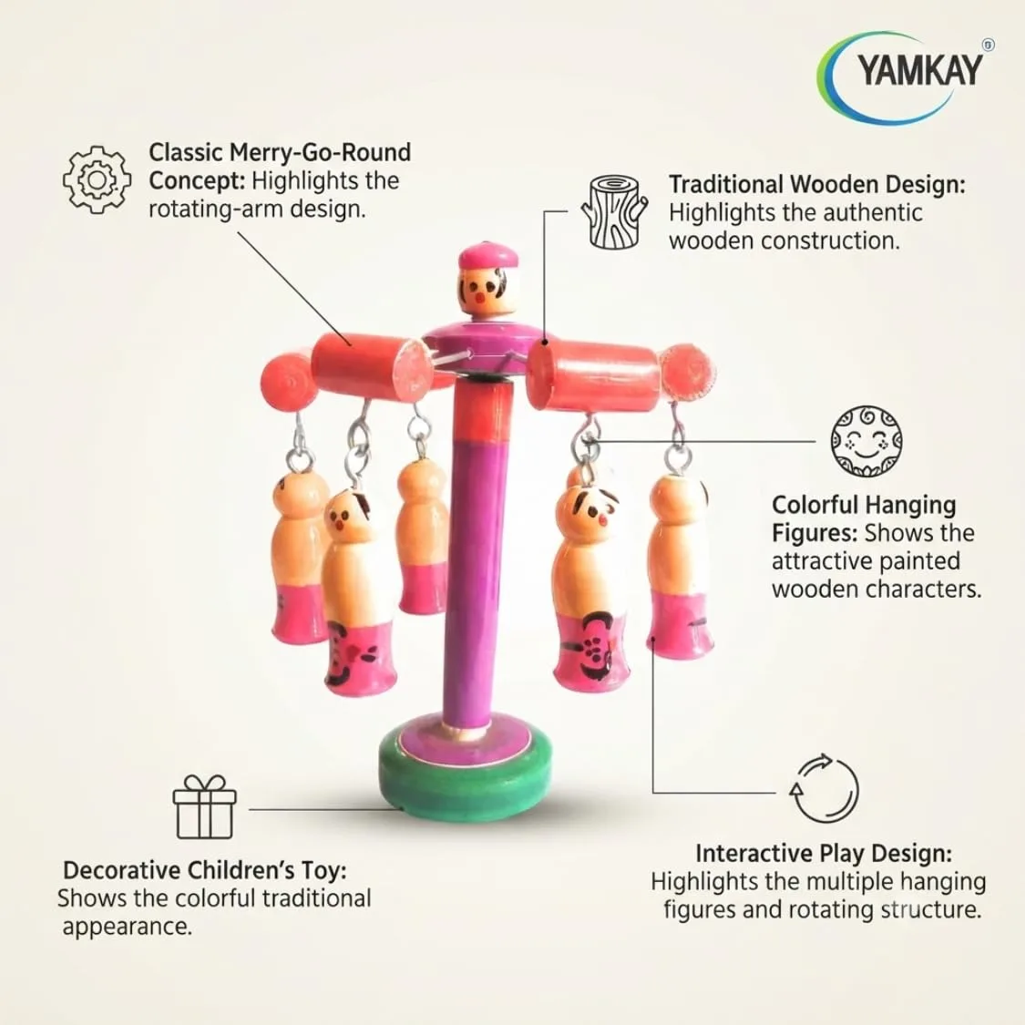 Wooden Traditional Merry Go Round Toy for Kids Balancing Wooden Balancing Toy Carousel Toy for Kids Merry Go Round Toy for Babies Pack of 1