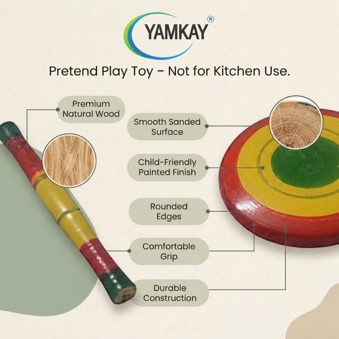 Wooden Kids Chapathi Maker Chakla Belan Playset only for Kids not for Kitchen Use Toy Set Baby Miniature Funny Yet Beautiful Toys Pack of 1