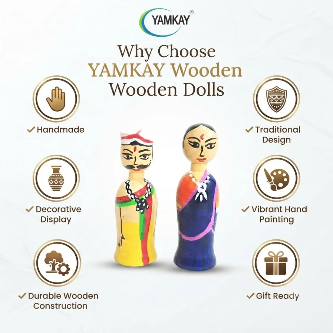 Handcrafted Channapatna Wooden Miniature Coorgi Couple Dolls | Traditional Indian Home Decor | Set of 1 | 6 CM | Unique Handcrafted Decorative Figurines | Perfect for Gifting or Home Decor