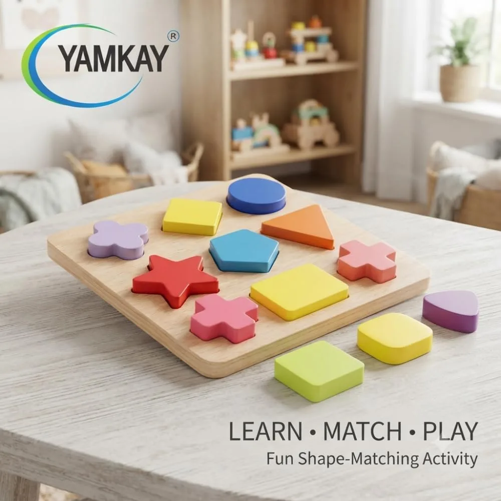 Shape Matching Toy Wooden Preschool Educational Puzzle for Kids Learn Color and Recognition Board Toys Perfect for Developing Creativity Multi Color Pack of 1