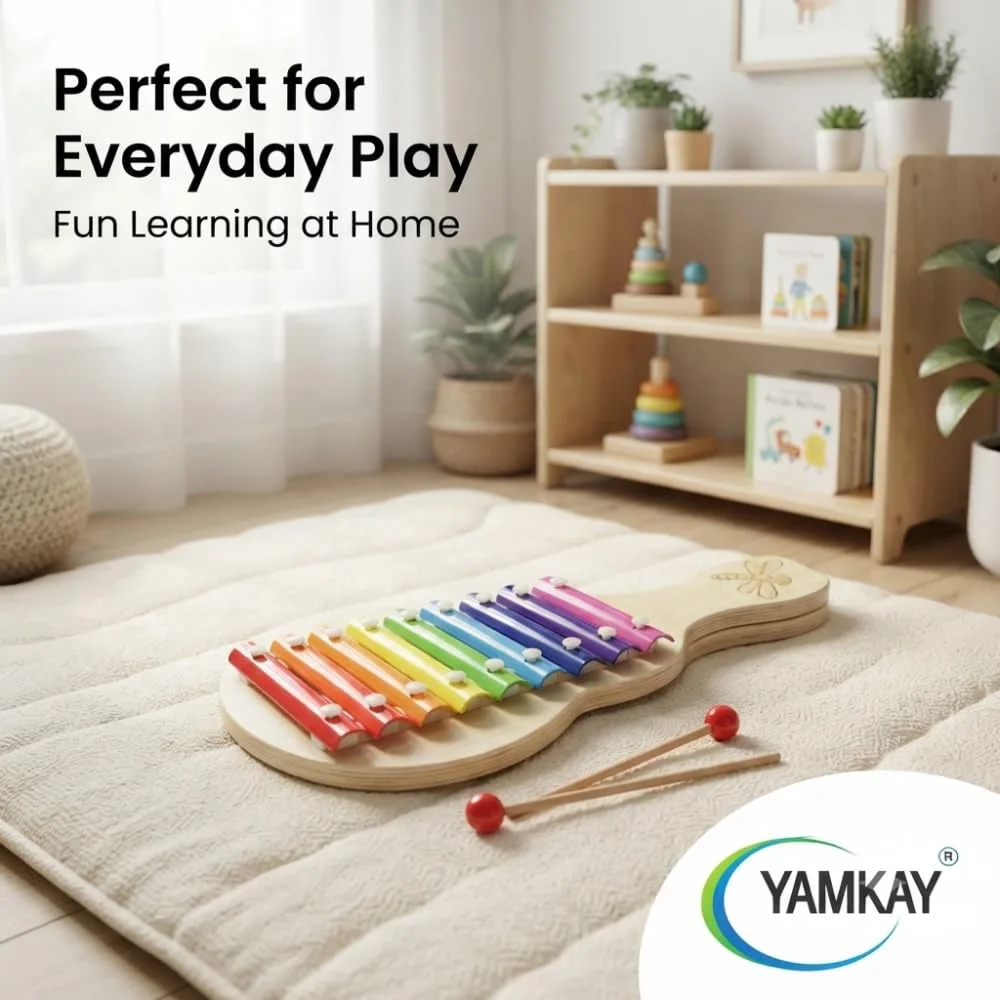 Wooden Guitar Xylophone Musical Toy for with 8 Note Sound Instrument with Metal Keys & Wooden Stick Pack of -1 Big Size