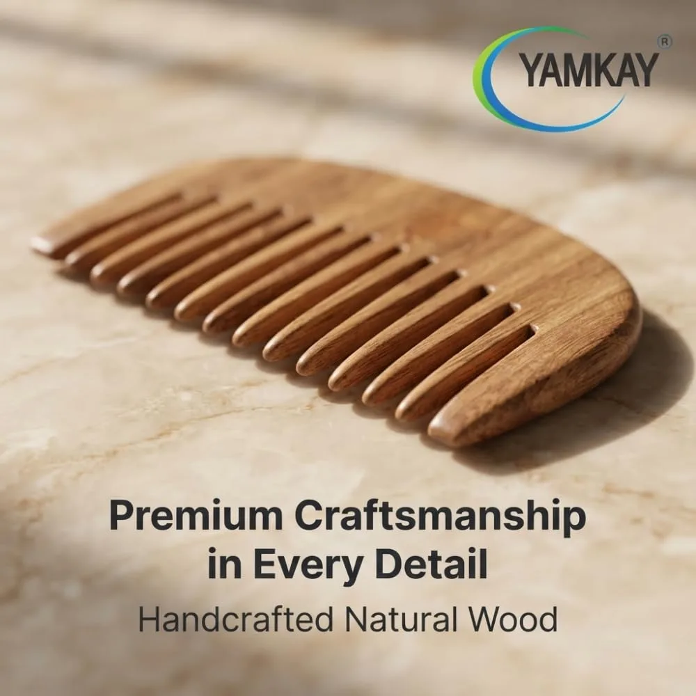 Neem Wood Comb for Men & Women | Handmade Natural Wooden Hair Comb with Smooth Wide Teeth, Lightweight Hair Care Comb for Daily Grooming, Scalp Massage & Detangling | Eco-Friendly Comb