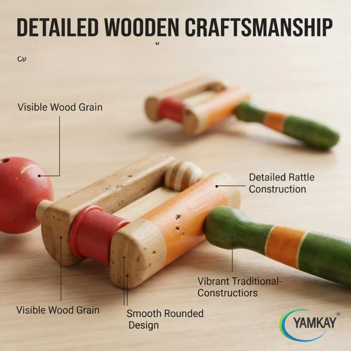 Wooden Wara Wara Rattle Toy for Babies and Toddlers | Traditional Handmade Wooden Shaker Toy with Gentle Sound | Safe Grip Sensory Activity Toy for Early Learning, Hand-Eye Coordination & Playtime