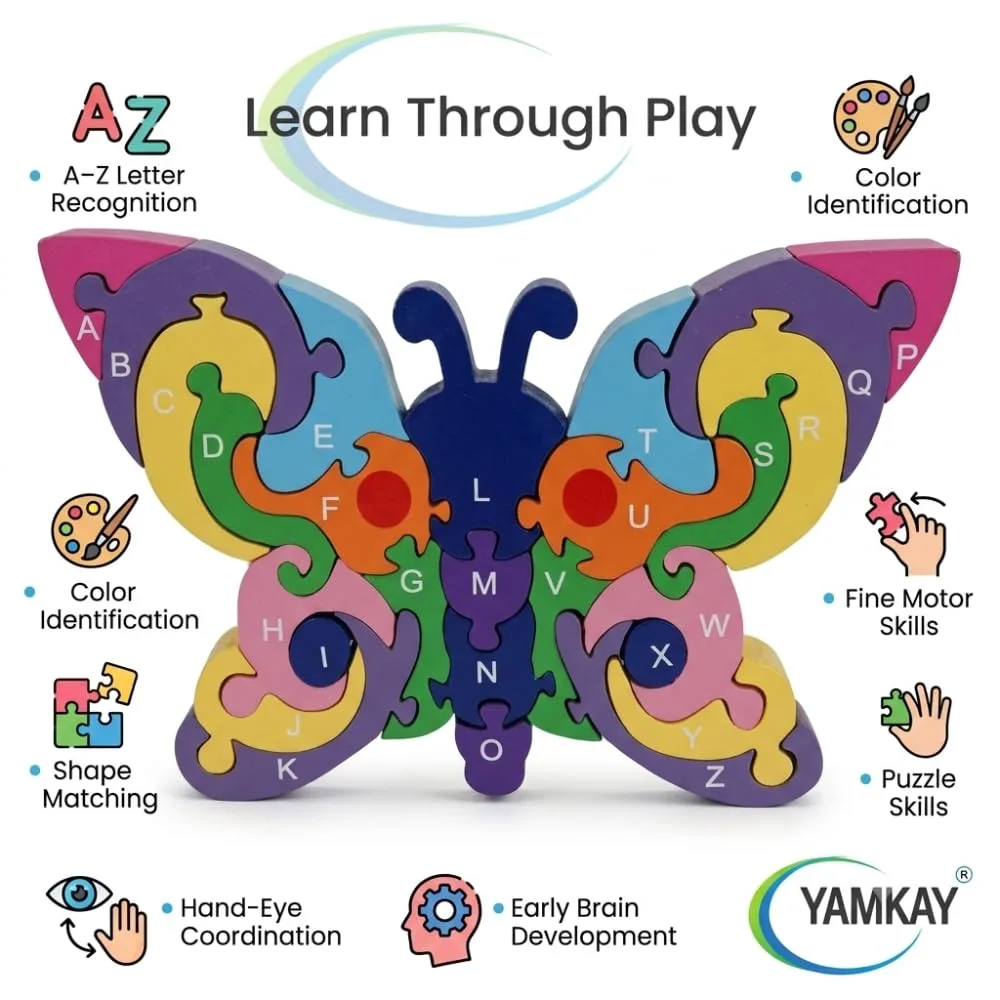 Butterfly Puzzle for Kids, Colorful Wooden Butterfly Jigsaw Puzzle Toy for Children, Educational Learning Puzzle Game for Boys and Girls, Fun Brain Teaser Activity, Creative Montessori Toy