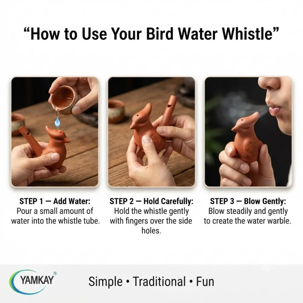 Mud Water Bird Whistle Toy Pack of 4 | Handmade Clay Animal Whistle | Fill Water & Blow Sound | Traditional Kids Toy & Return Gift