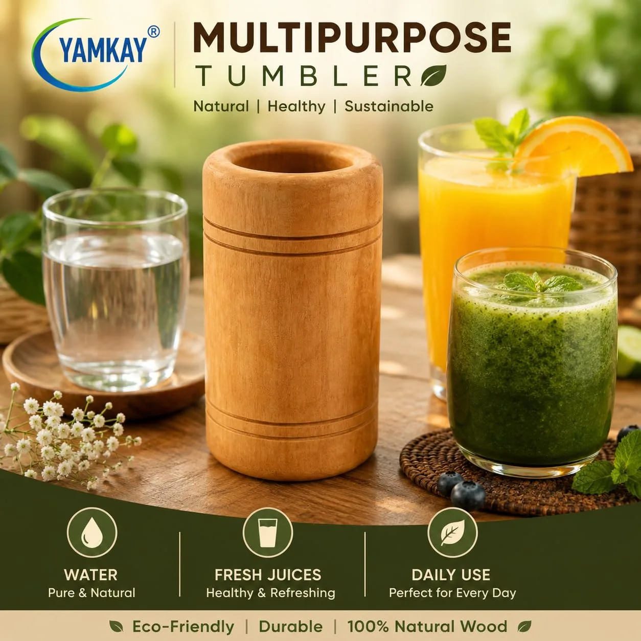 Handmade Wooden Jamun Glass, Traditional Indian Wooden Drinking Cup, Natural Wooden Tumbler for Water, Juice & Beverages, Eco-Friendly Reusable Kitchen Drinkware, Rustic Home Décor