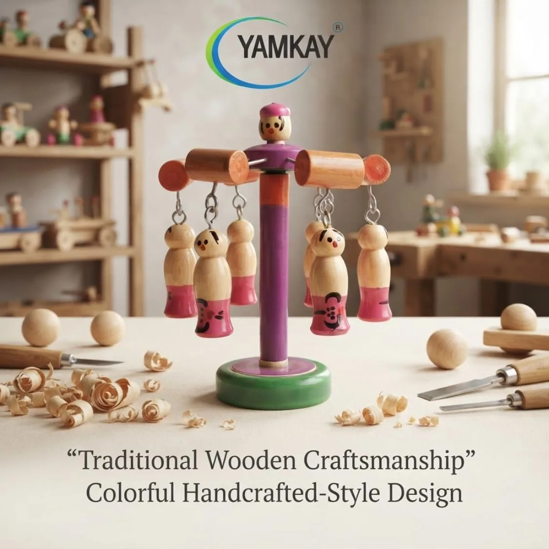 Wooden Traditional Merry Go Round Toy for Kids Balancing Wooden Balancing Toy Carousel Toy for Kids Merry Go Round Toy for Babies Pack of 1