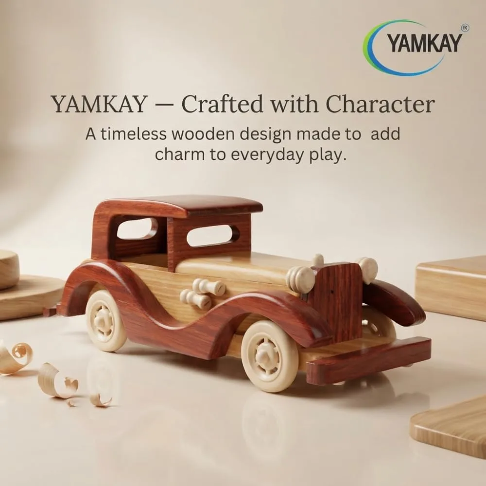 Wooden Vintage Classic Vehicle Car – Small Retro Model for Home Decoration & Kids Playing Toy – Handcrafted Wooden Vintage Car, Ideal for Display, Collectibles & Gifts – Pack of 1