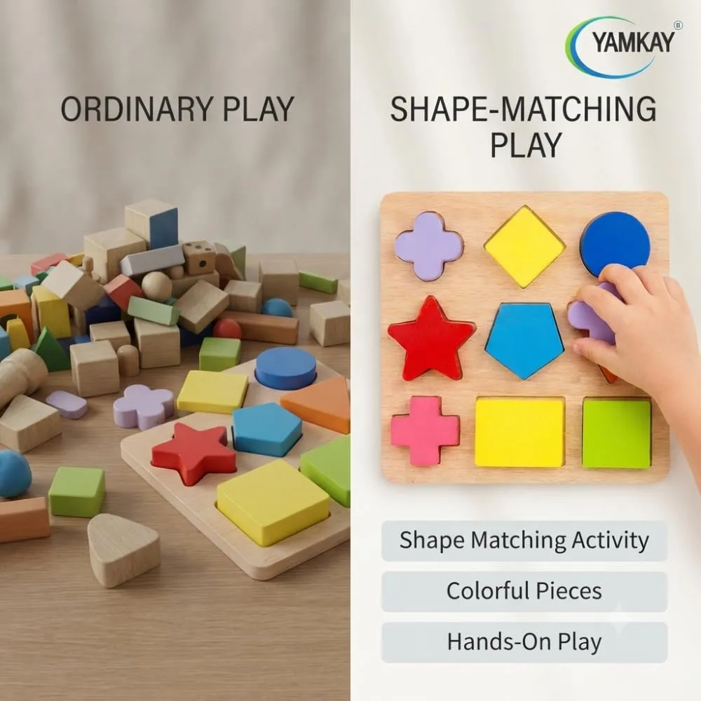 Shape Matching Toy Wooden Preschool Educational Puzzle for Kids Learn Color and Recognition Board Toys Perfect for Developing Creativity Multi Color Pack of 1