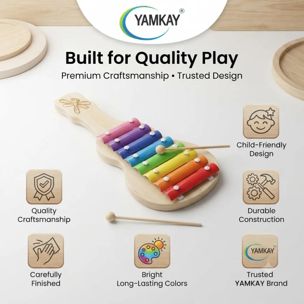 Wooden Guitar Xylophone Musical Toy for with 8 Note Sound Instrument with Metal Keys & Wooden Stick Pack of -1 Big Size