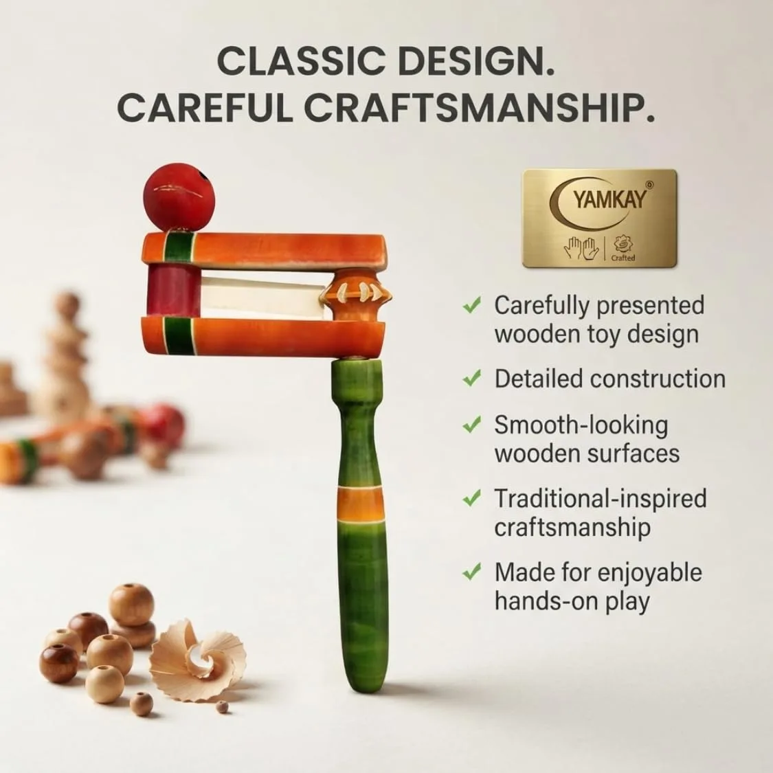 Wooden Wara Wara Rattle Toy for Babies and Toddlers | Traditional Handmade Wooden Shaker Toy with Gentle Sound | Safe Grip Sensory Activity Toy for Early Learning, Hand-Eye Coordination & Playtime