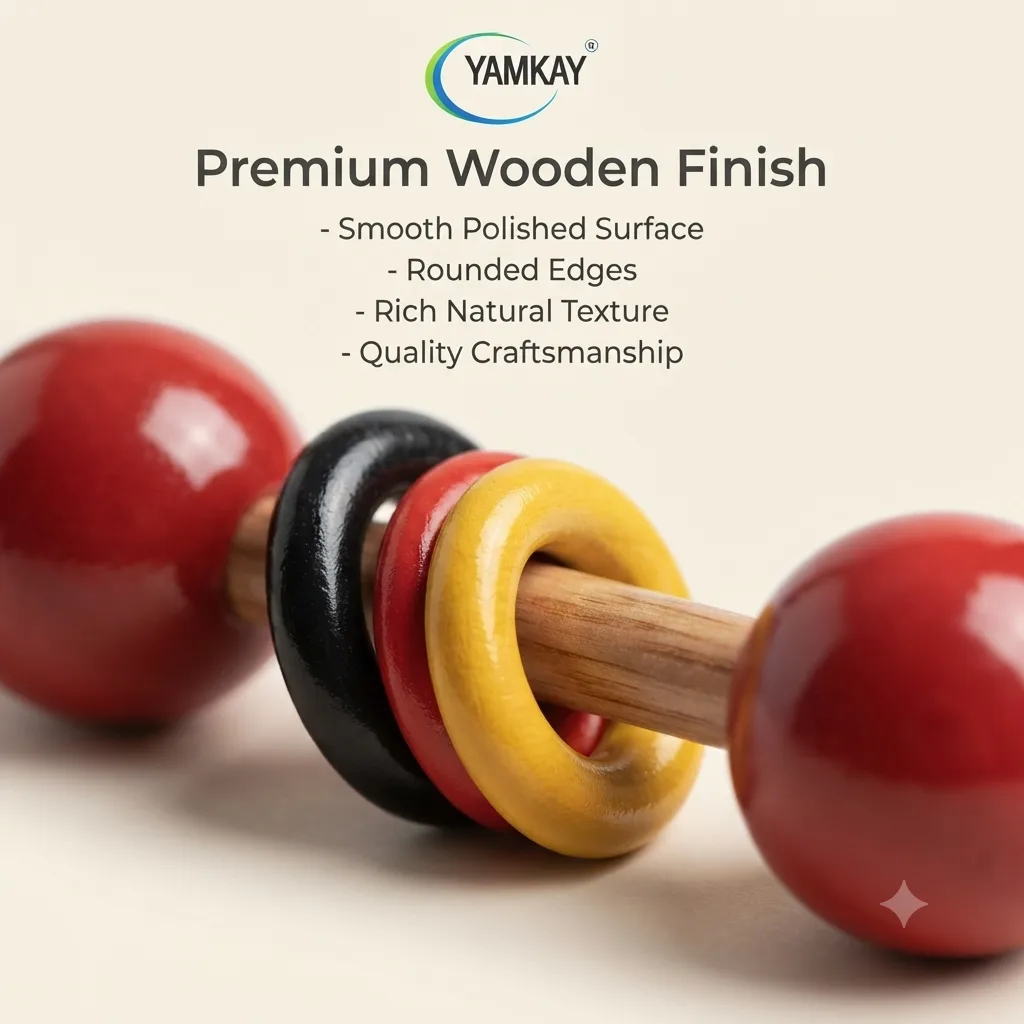 Wooden Dumbbells Rattle Toy for Newborn Babies | Pack of 2 Multicolor Sound-Making Rattle | Organic Traditional Baby Toy for Infants | Safe, Non-Toxic, Fun Discover Sounds Game | Made in India Pack of 1