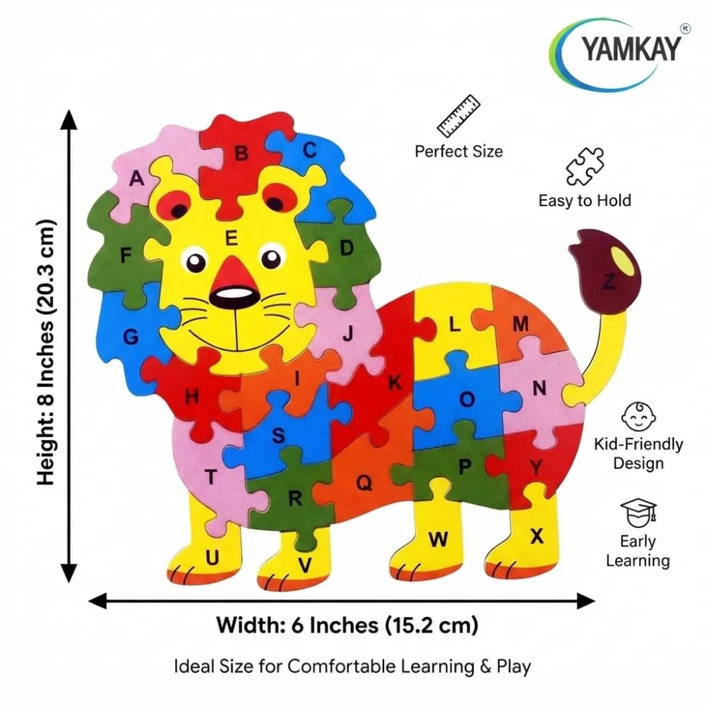 Wooden Lion Shaped 3D Alphabet Puzzle A&Z Capital Letter Learning Blocks Educational Activity Toy Kids Colorful Jigsaw with 1&5 Numbers Improves Problem Solving Skills for Boys & Girls